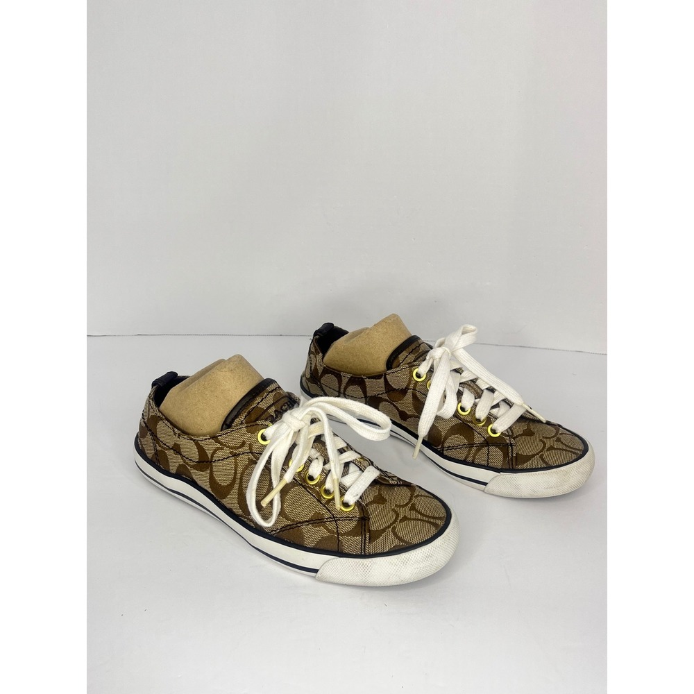 Coach Suzy Sneakers Women 6.5B Brown Signature C Canvas Monogram Low Top Shoes - Picture 2 of 16